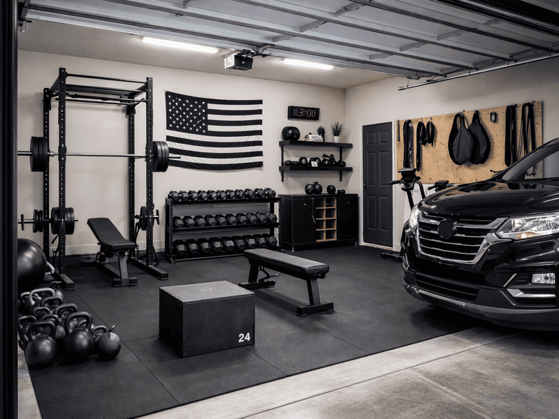 auto parcheggiata su piastrelle di gomma per garage